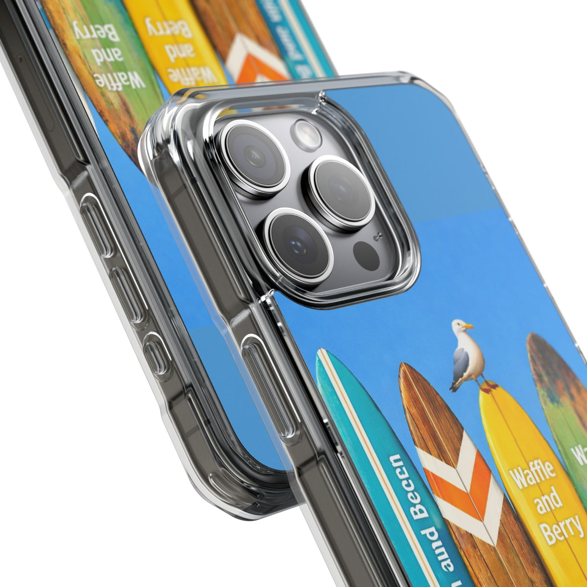 Surf Clear Magnetic Phone Case — Bright Rainbow Swirl Design (Waffle and Berry text)
