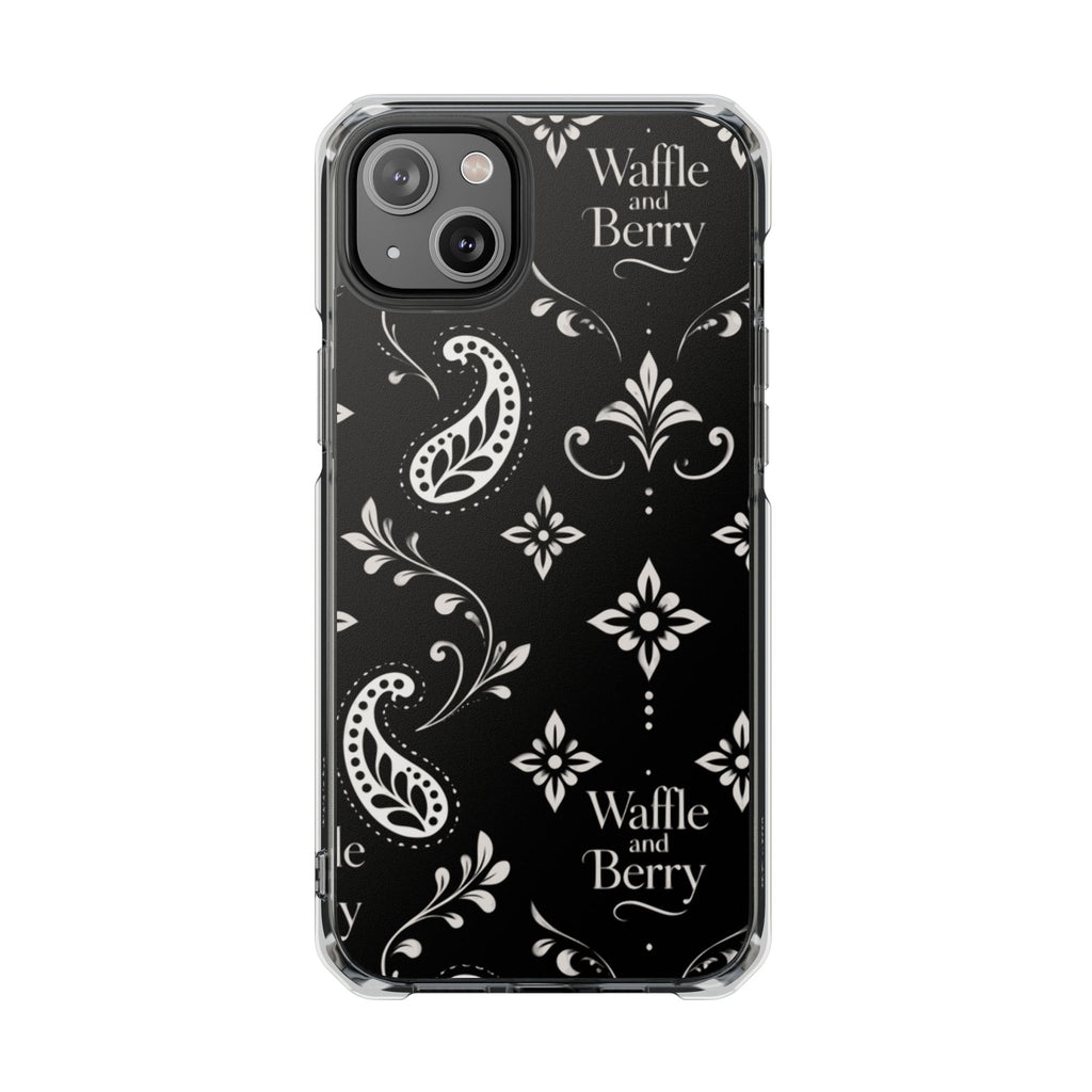 Paisley Clear Magnetic Phone Case — Bright Rainbow Swirl Design (Waffle and Berry text)