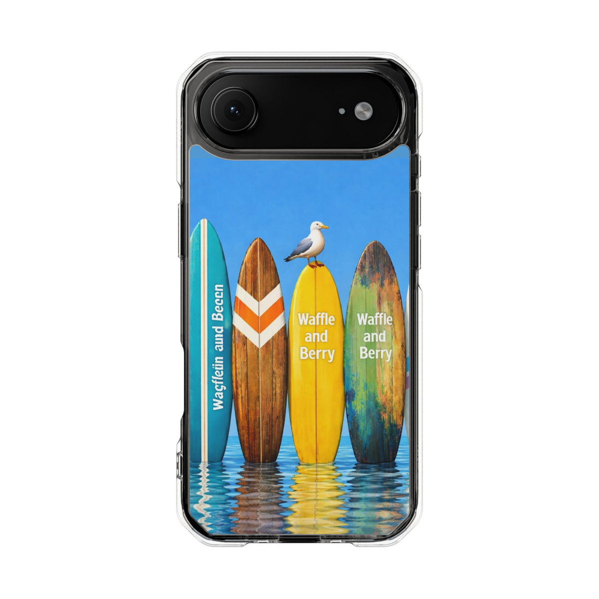 Surf Clear Magnetic Phone Case — Bright Rainbow Swirl Design (Waffle and Berry text)