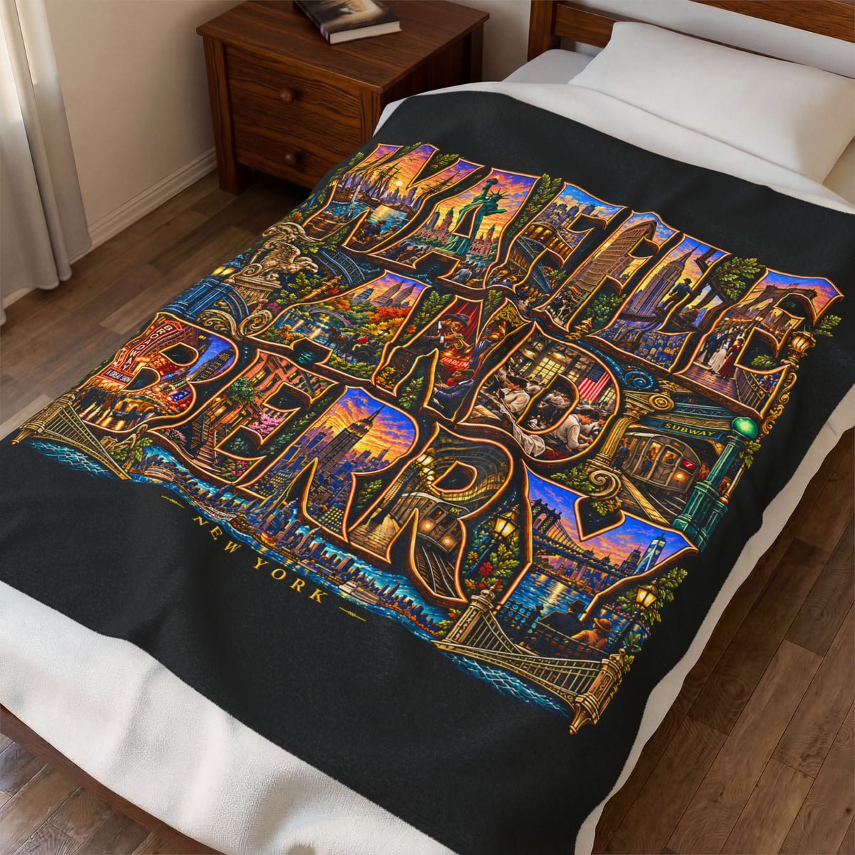 New York Plush Blanket - 'Waffle and Berry' Tropical Floral Cozy Throw