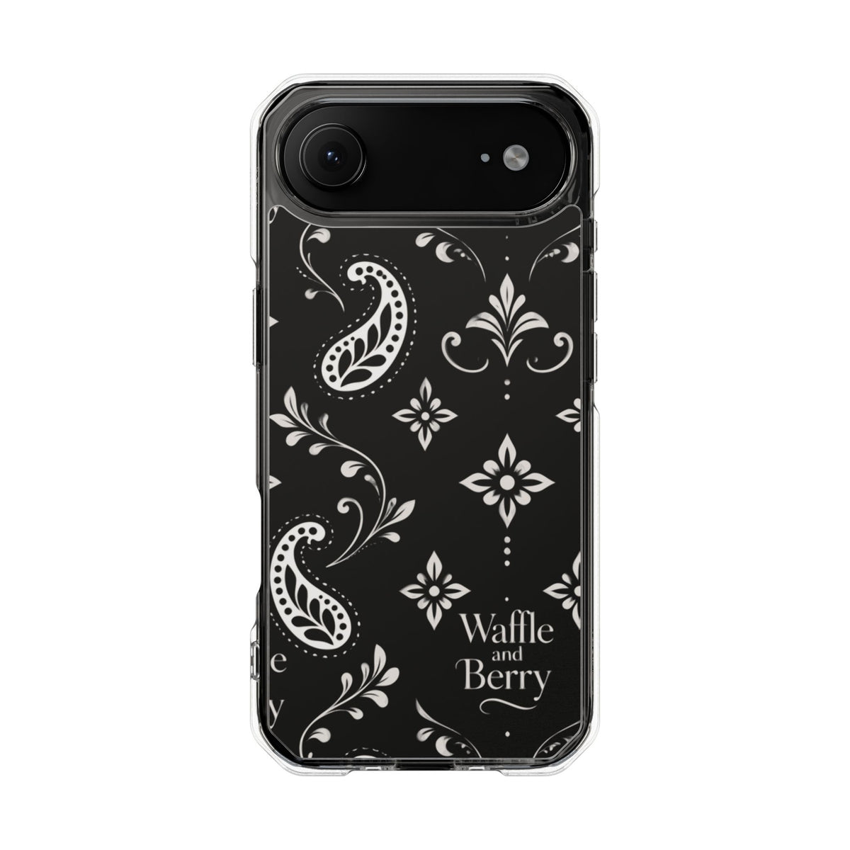 Paisley Clear Magnetic Phone Case — Bright Rainbow Swirl Design (Waffle and Berry text)