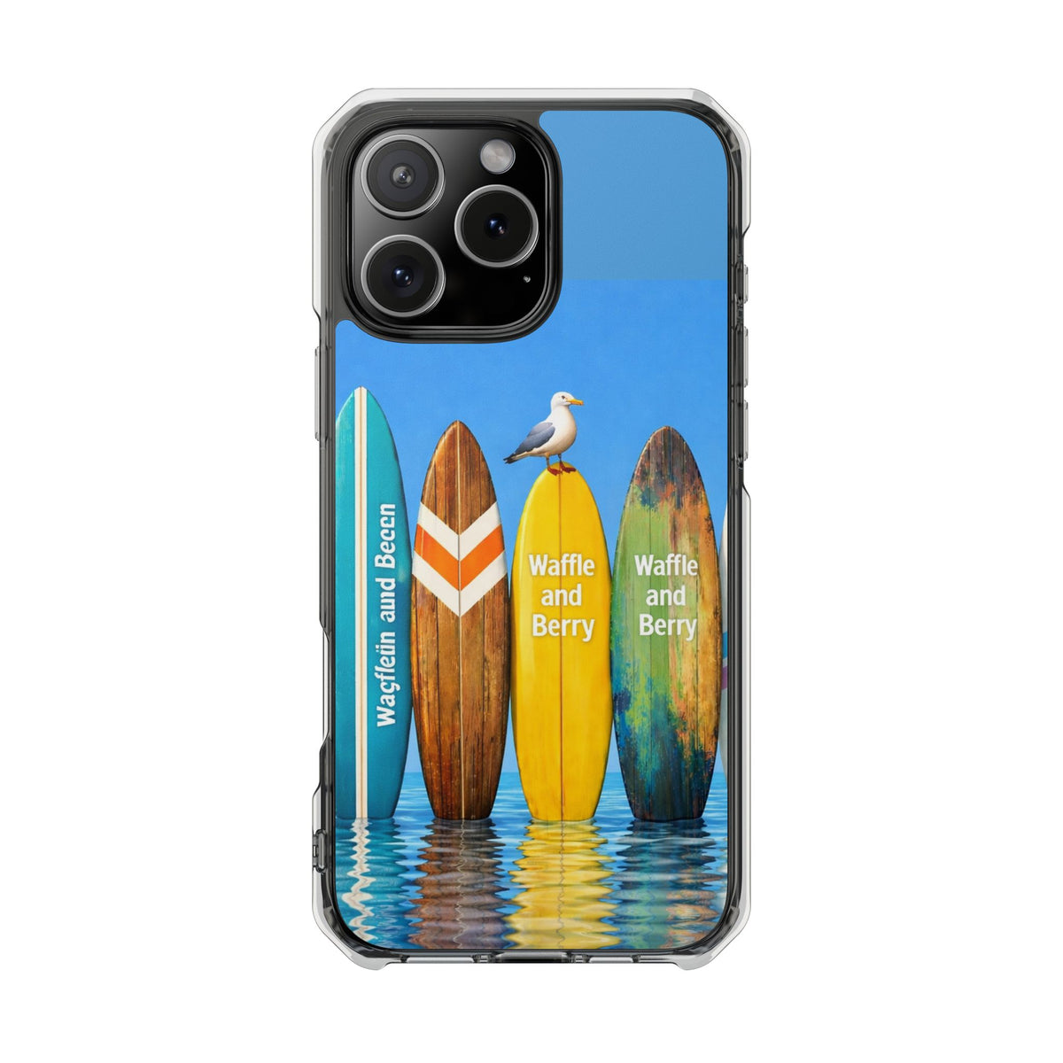 Surf Clear Magnetic Phone Case — Bright Rainbow Swirl Design (Waffle and Berry text)