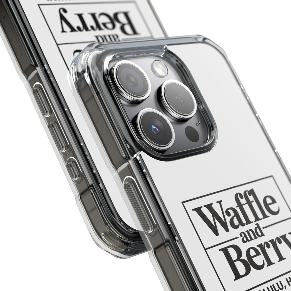 Original Waffle and Berry Clear Magnetic Phone Case — Bright Rainbow Swirl Design (Waffle and Berry text)