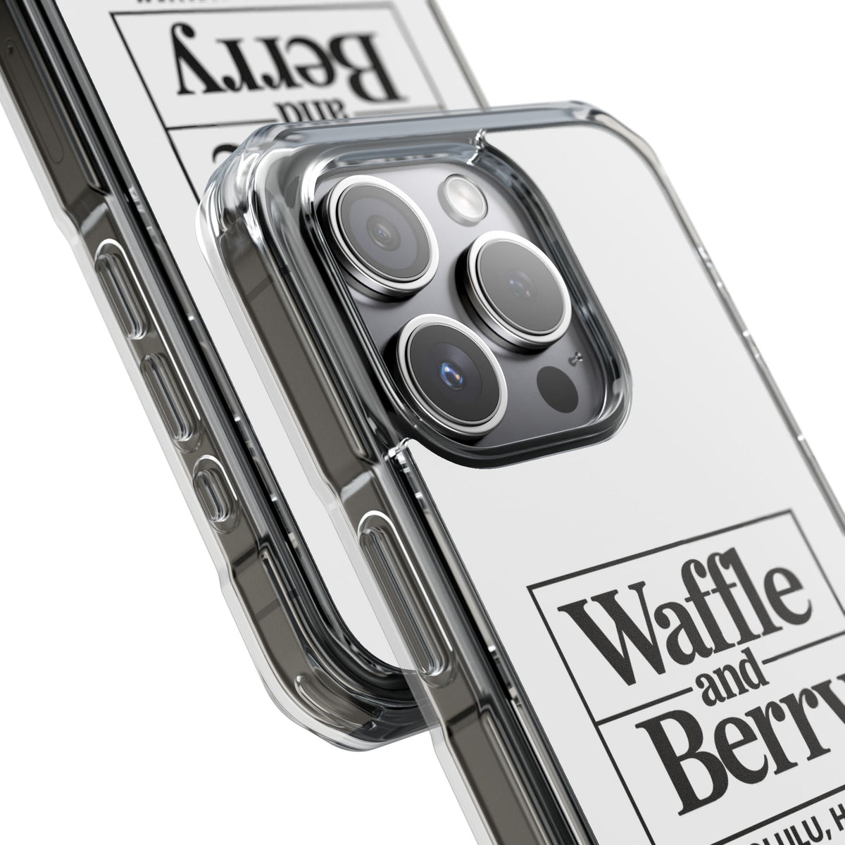 Original Waffle and Berry Clear Magnetic Phone Case — Bright Rainbow Swirl Design (Waffle and Berry text)