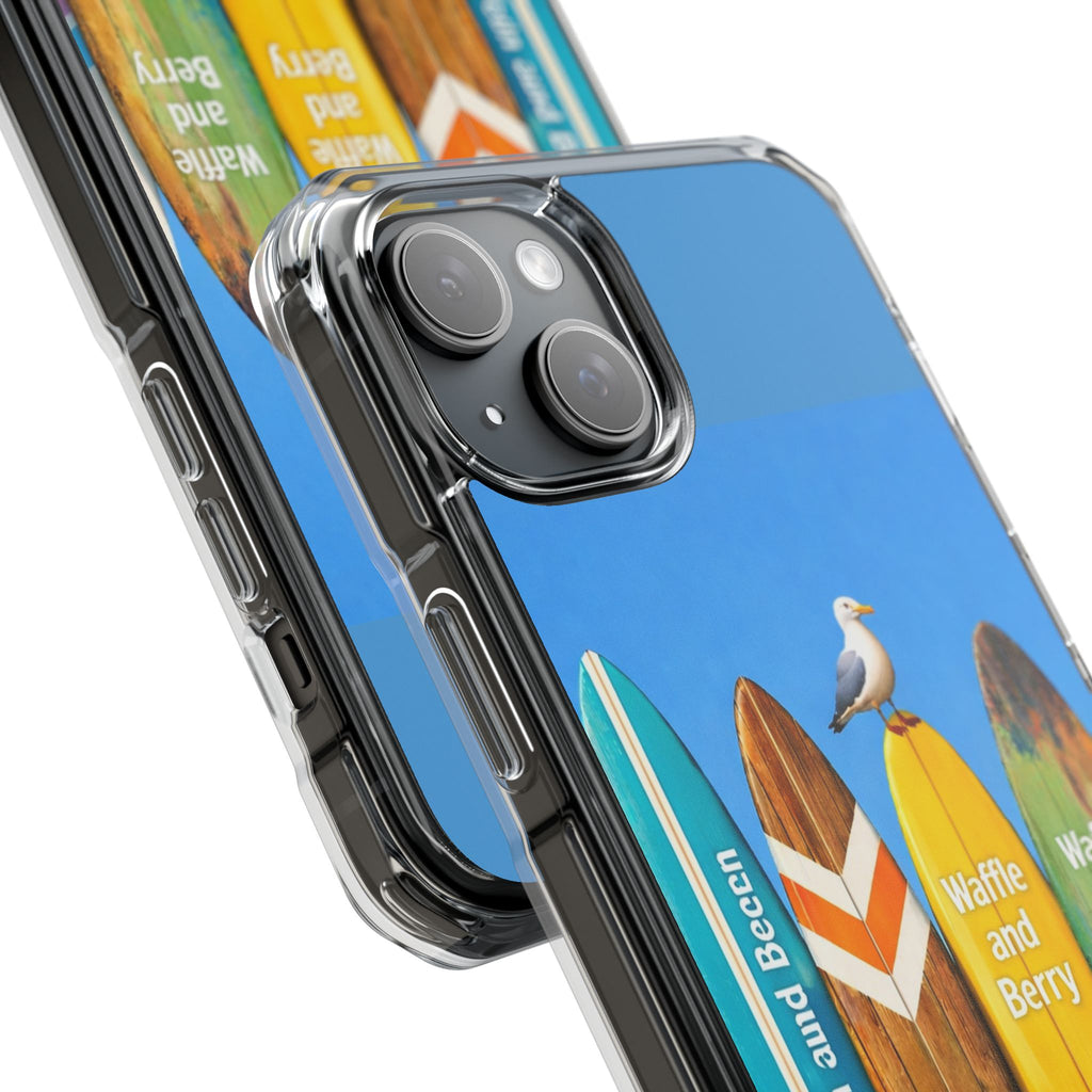 Surf Clear Magnetic Phone Case — Bright Rainbow Swirl Design (Waffle and Berry text)