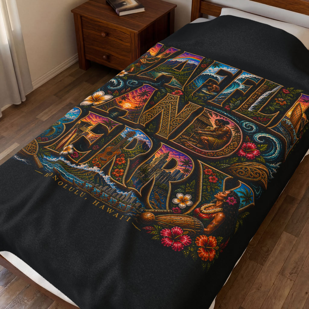 Velveteen Plush Blanket - 'Waffle and Berry' Tropical Floral Cozy Throw