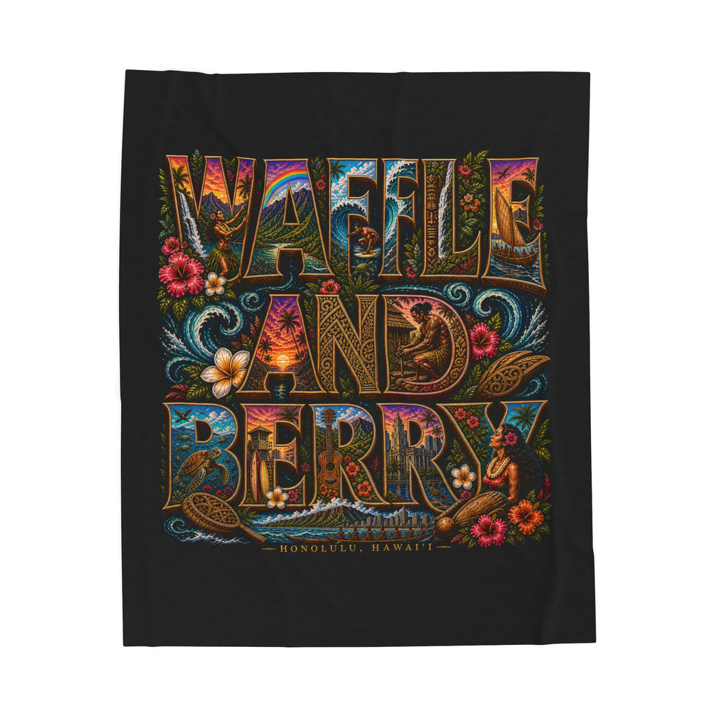 Velveteen Plush Blanket - 'Waffle and Berry' Tropical Floral Cozy Throw
