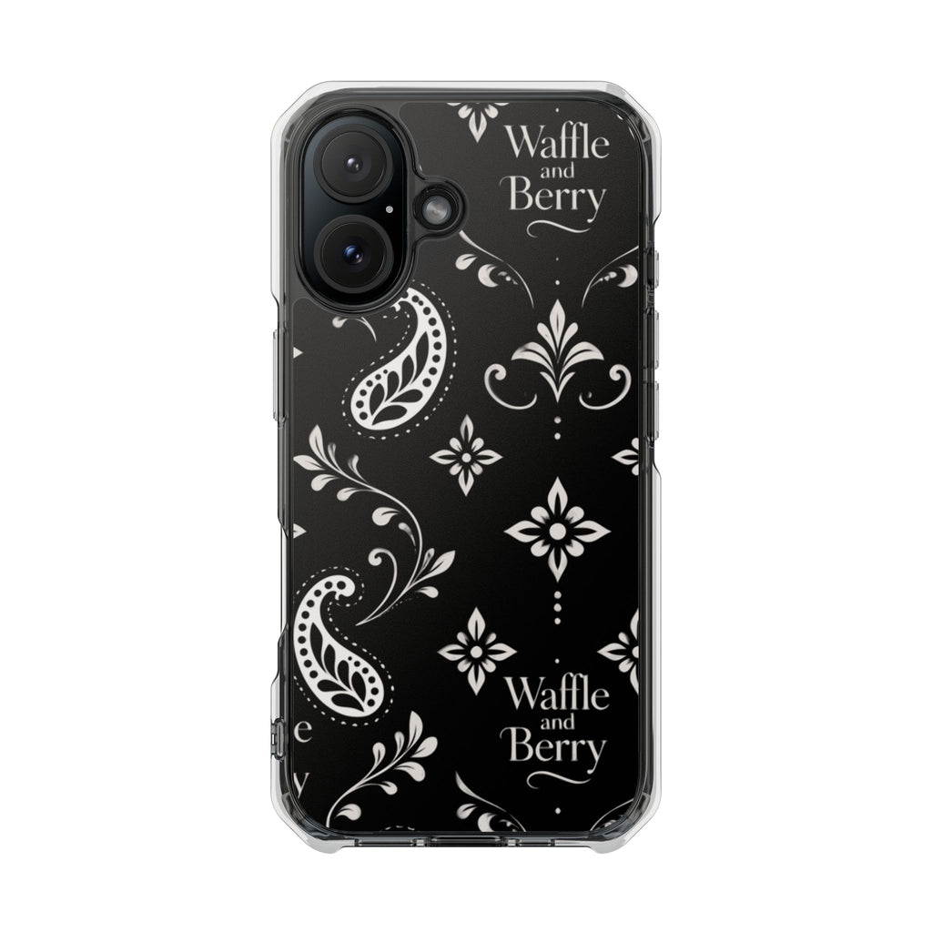 Paisley Clear Magnetic Phone Case — Bright Rainbow Swirl Design (Waffle and Berry text)