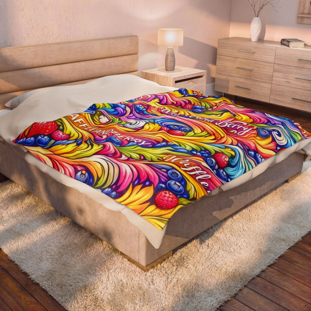 Splash Plush Blanket - 'Waffle and Berry' Tropical Floral Cozy Throw
