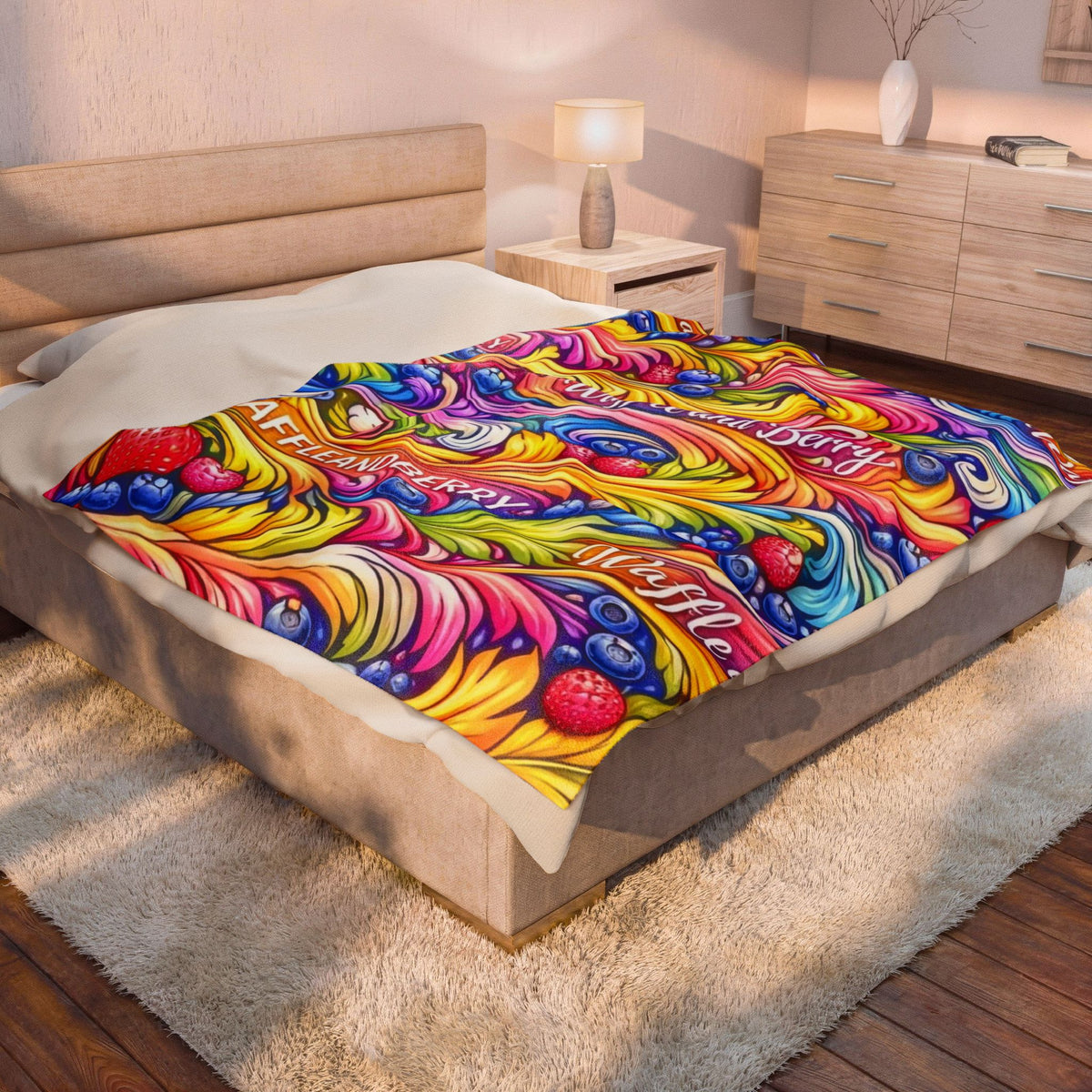 Splash Plush Blanket - 'Waffle and Berry' Tropical Floral Cozy Throw