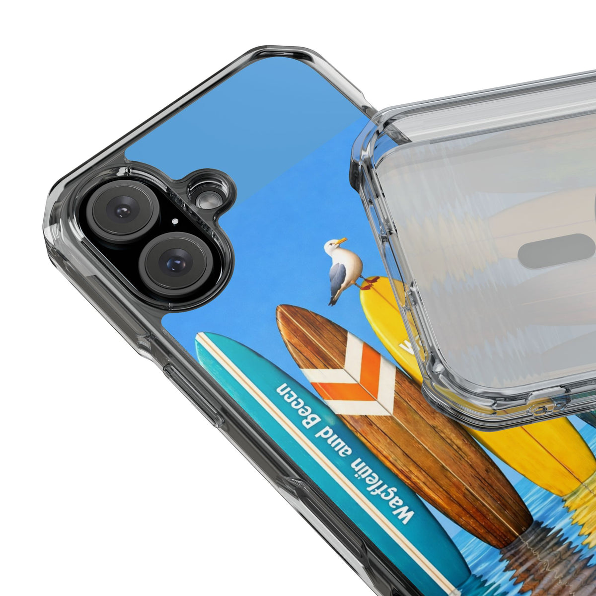 Surf Clear Magnetic Phone Case — Bright Rainbow Swirl Design (Waffle and Berry text)