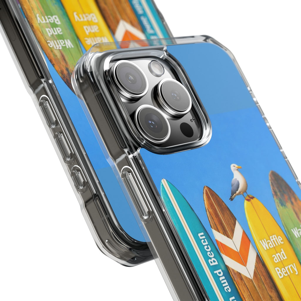 Surf Clear Magnetic Phone Case — Bright Rainbow Swirl Design (Waffle and Berry text)