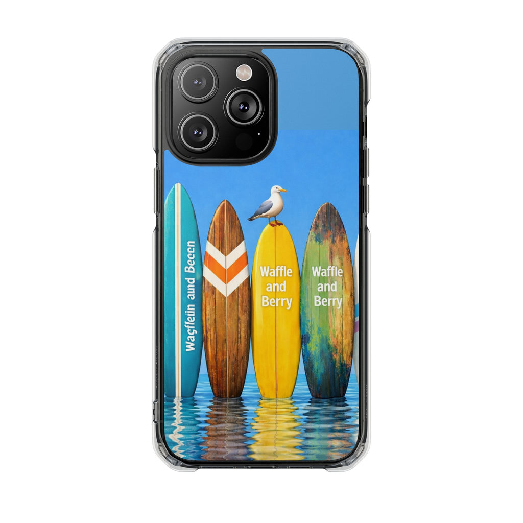 Surf Clear Magnetic Phone Case — Bright Rainbow Swirl Design (Waffle and Berry text)
