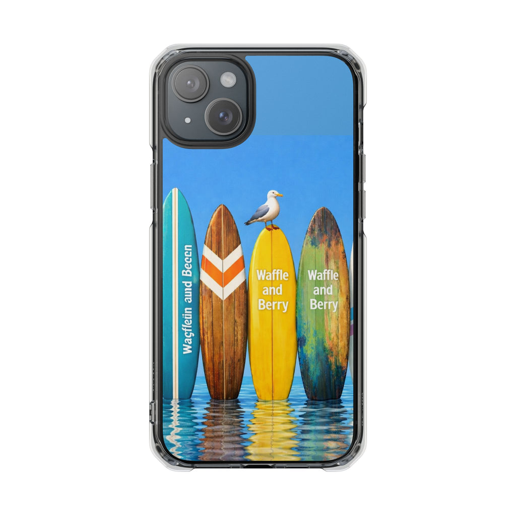 Surf Clear Magnetic Phone Case — Bright Rainbow Swirl Design (Waffle and Berry text)