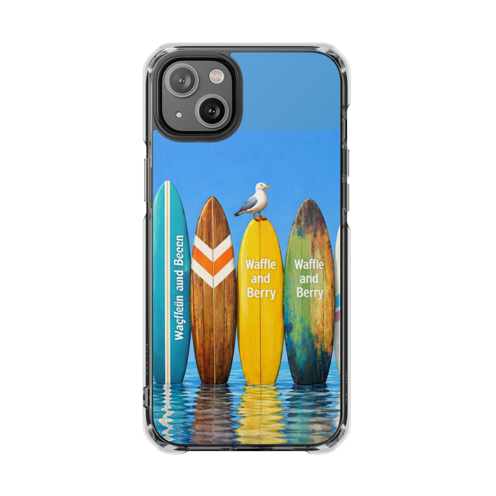 Surf Clear Magnetic Phone Case — Bright Rainbow Swirl Design (Waffle and Berry text)