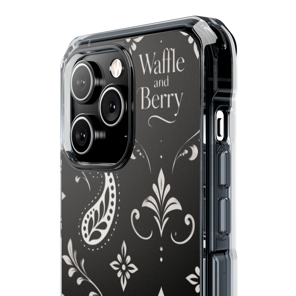Paisley Clear Magnetic Phone Case — Bright Rainbow Swirl Design (Waffle and Berry text)
