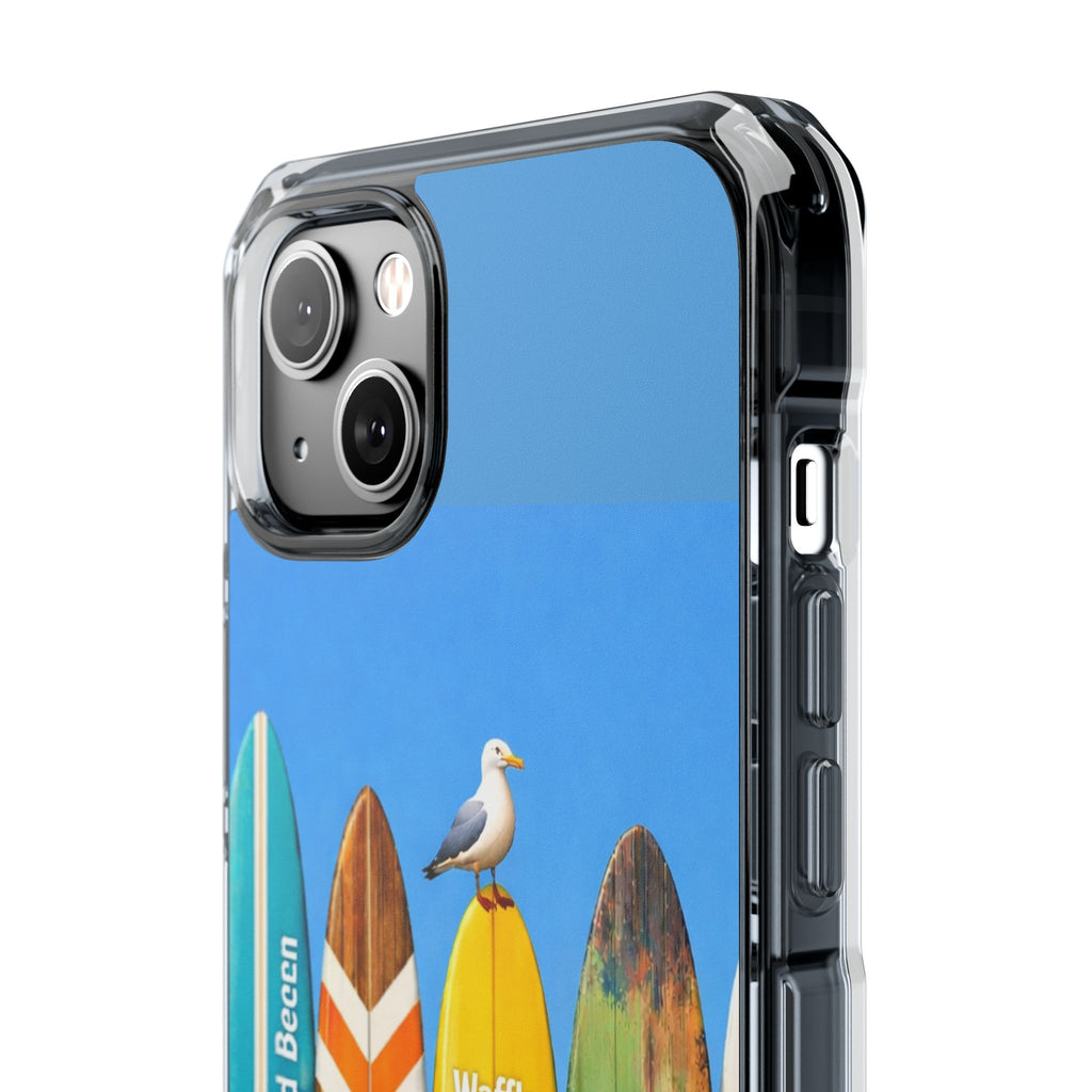 Surf Clear Magnetic Phone Case — Bright Rainbow Swirl Design (Waffle and Berry text)