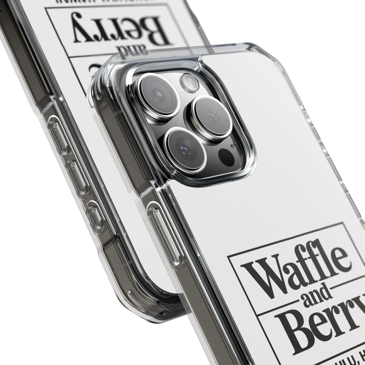 Original Waffle and Berry Clear Magnetic Phone Case — Bright Rainbow Swirl Design (Waffle and Berry text)