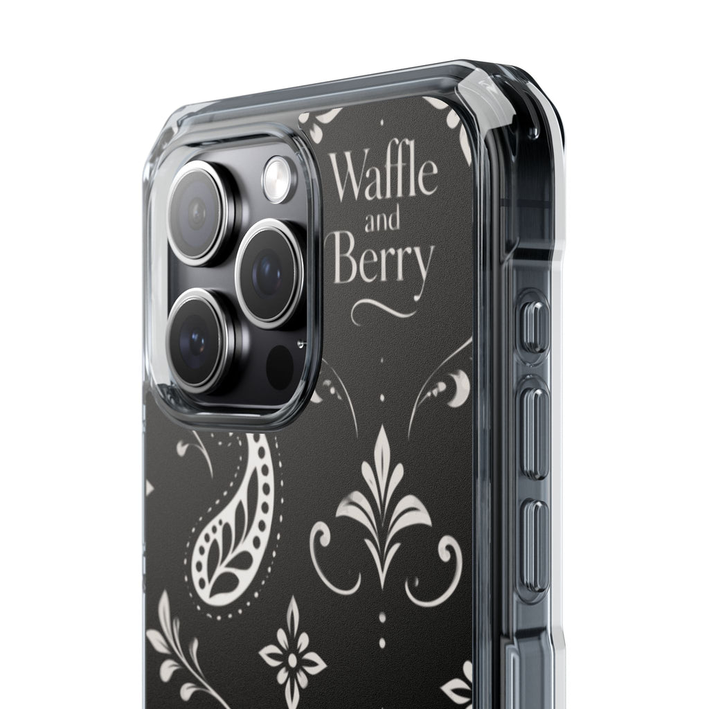 Paisley Clear Magnetic Phone Case — Bright Rainbow Swirl Design (Waffle and Berry text)