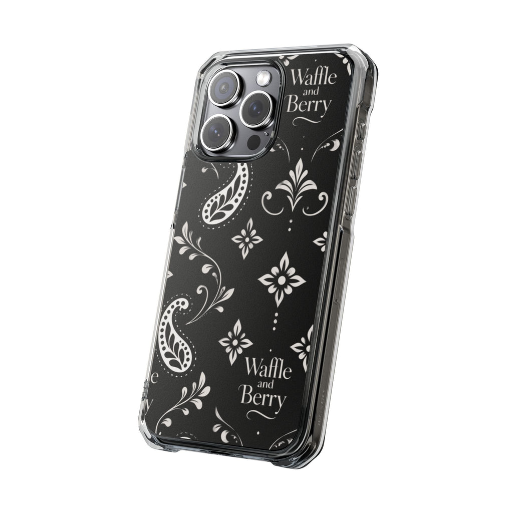 Paisley Clear Magnetic Phone Case — Bright Rainbow Swirl Design (Waffle and Berry text)