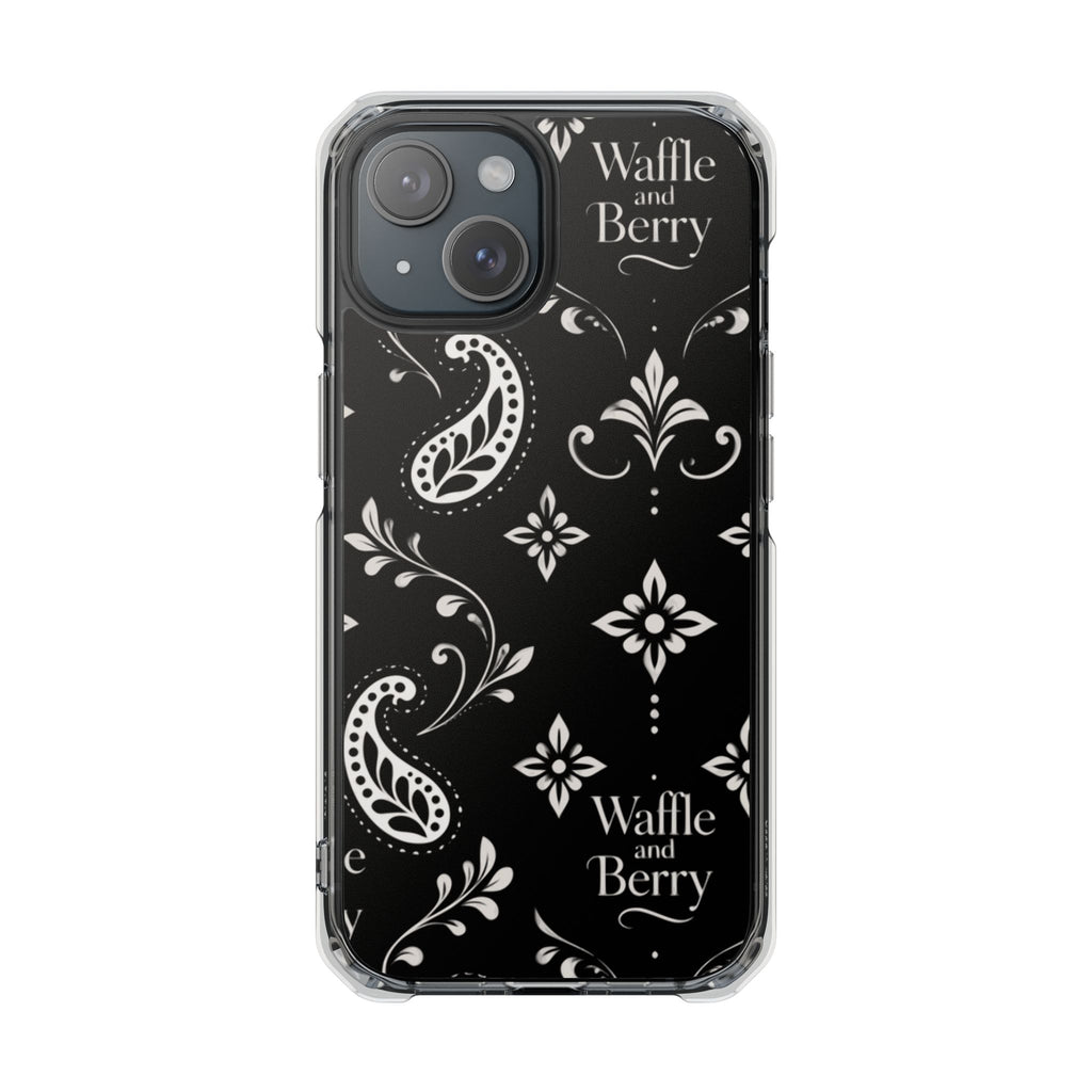Paisley Clear Magnetic Phone Case — Bright Rainbow Swirl Design (Waffle and Berry text)
