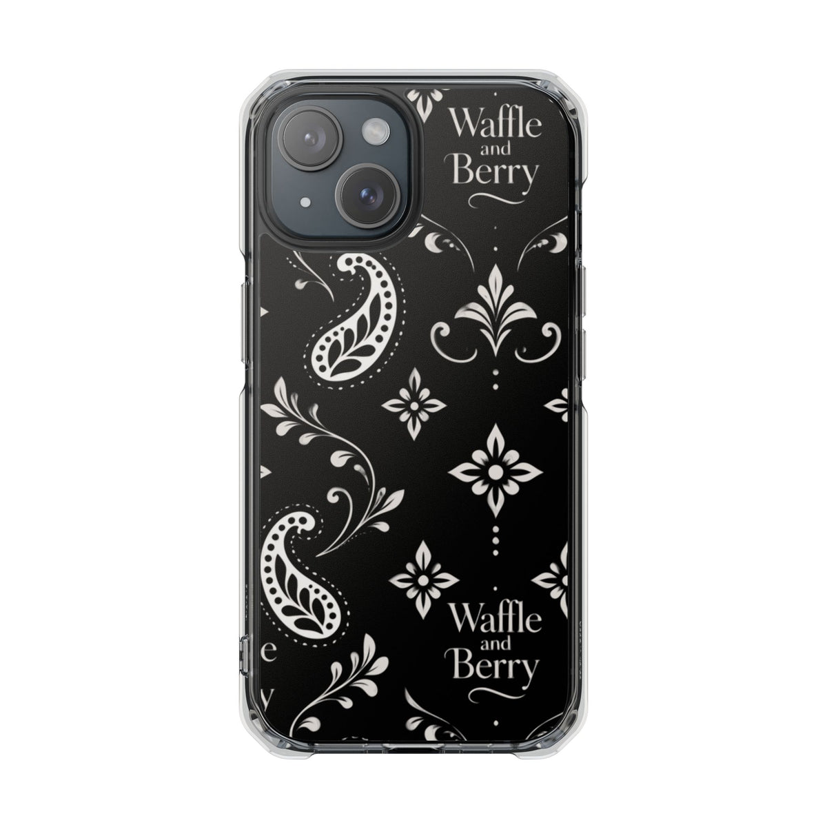 Paisley Clear Magnetic Phone Case — Bright Rainbow Swirl Design (Waffle and Berry text)