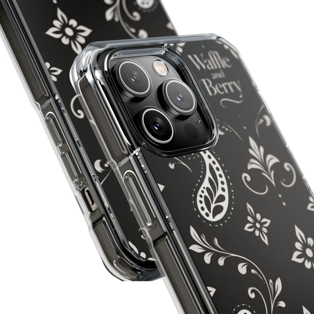 Paisley Clear Magnetic Phone Case — Bright Rainbow Swirl Design (Waffle and Berry text)