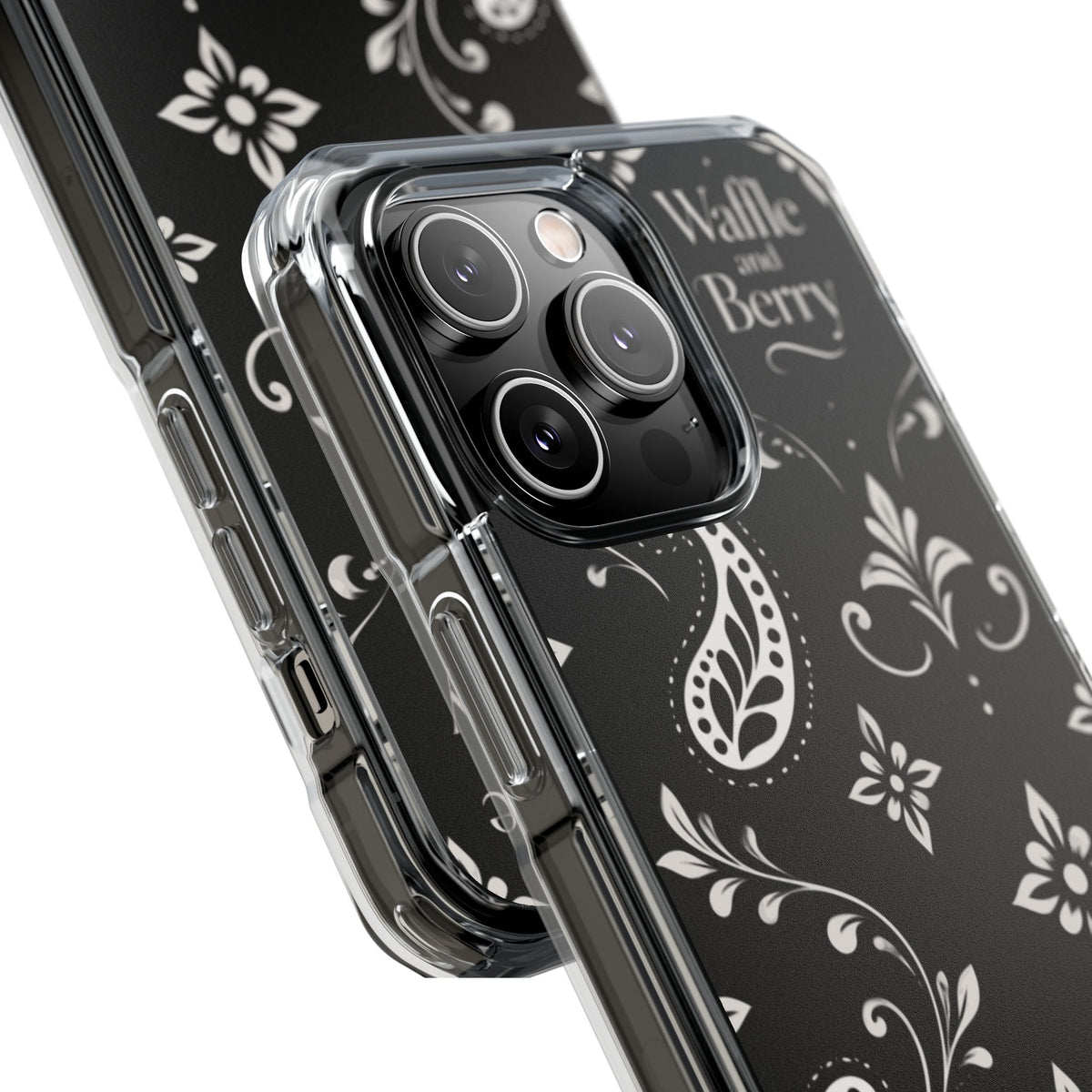 Paisley Clear Magnetic Phone Case — Bright Rainbow Swirl Design (Waffle and Berry text)