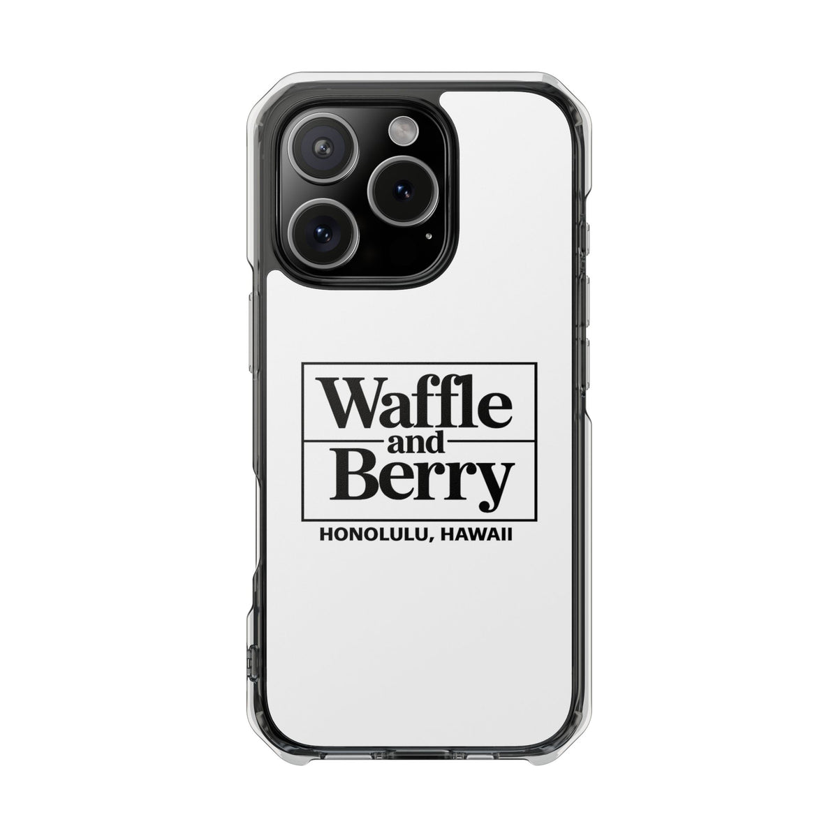 Original Waffle and Berry Clear Magnetic Phone Case — Bright Rainbow Swirl Design (Waffle and Berry text)