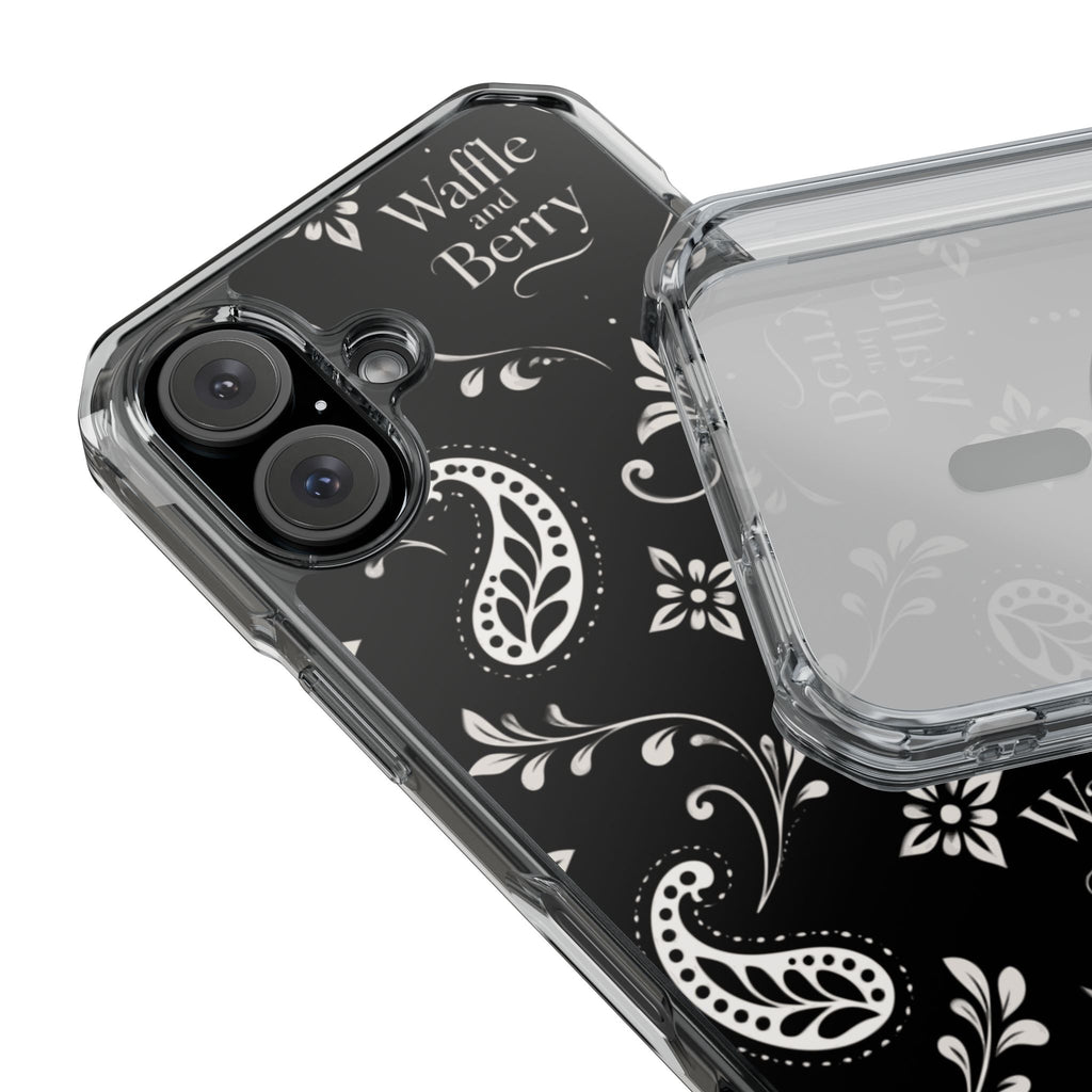Paisley Clear Magnetic Phone Case — Bright Rainbow Swirl Design (Waffle and Berry text)