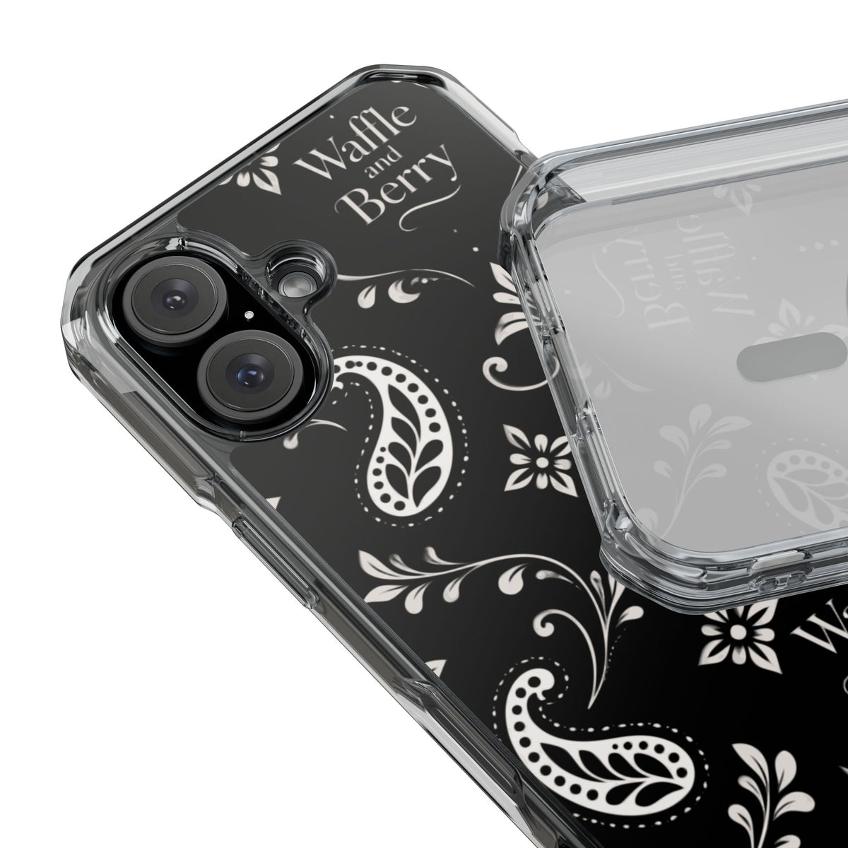 Paisley Clear Magnetic Phone Case — Bright Rainbow Swirl Design (Waffle and Berry text)