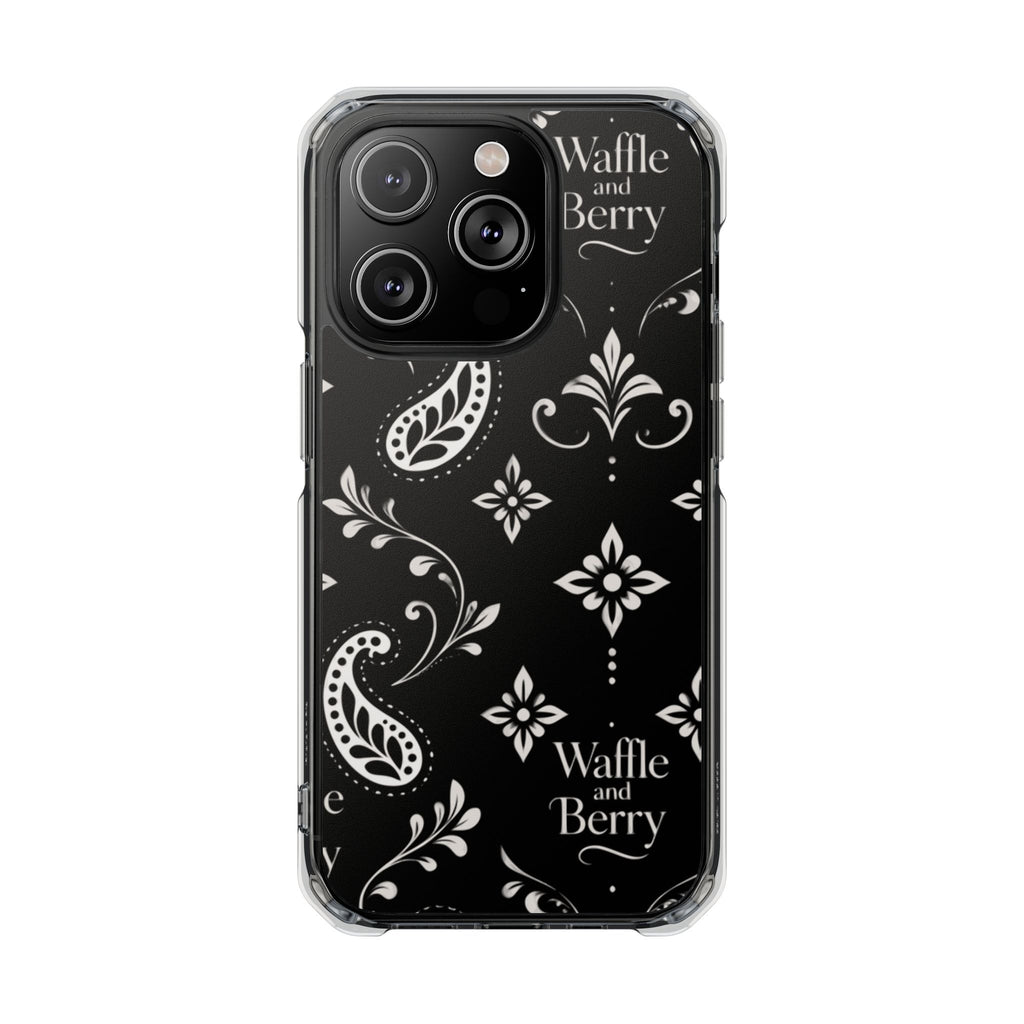 Paisley Clear Magnetic Phone Case — Bright Rainbow Swirl Design (Waffle and Berry text)