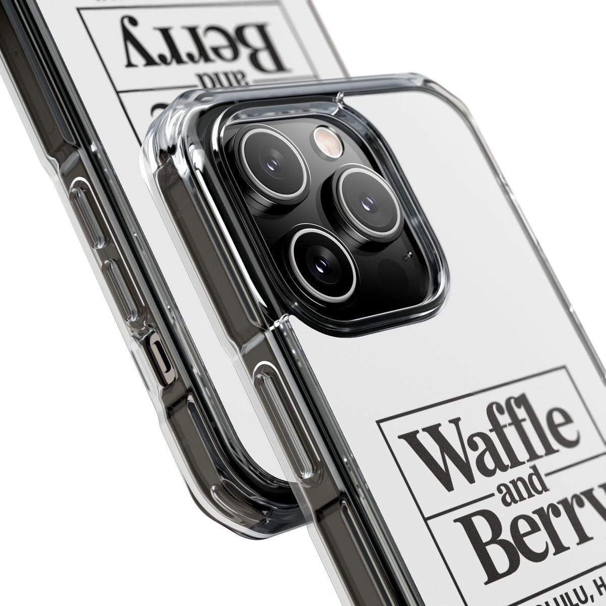 Original Waffle and Berry Clear Magnetic Phone Case — Bright Rainbow Swirl Design (Waffle and Berry text)