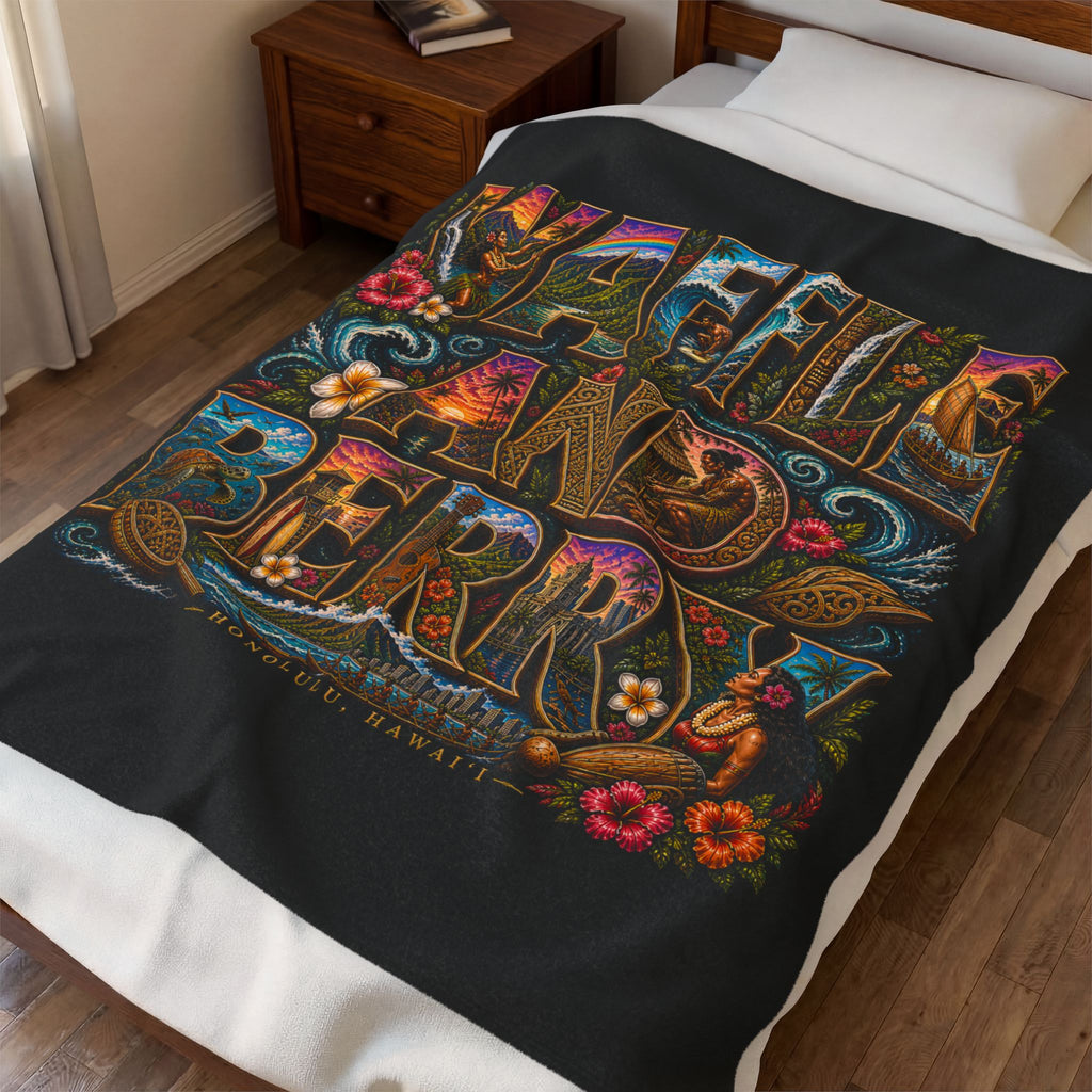 Velveteen Plush Blanket - 'Waffle and Berry' Tropical Floral Cozy Throw