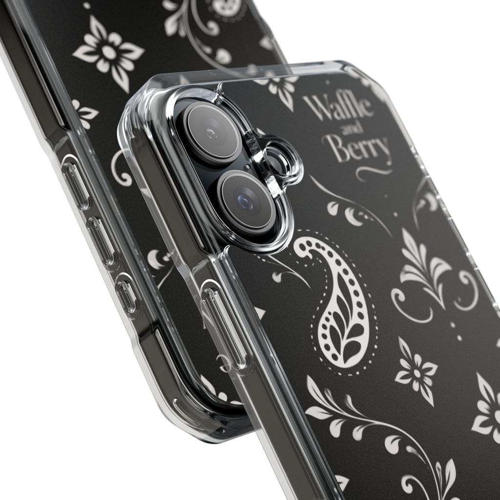 Paisley Clear Magnetic Phone Case — Bright Rainbow Swirl Design (Waffle and Berry text)