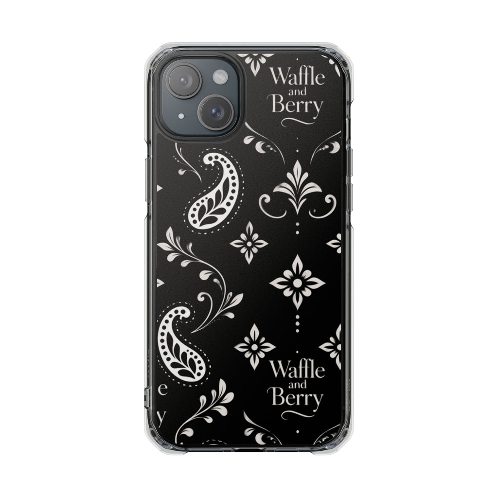 Paisley Clear Magnetic Phone Case — Bright Rainbow Swirl Design (Waffle and Berry text)