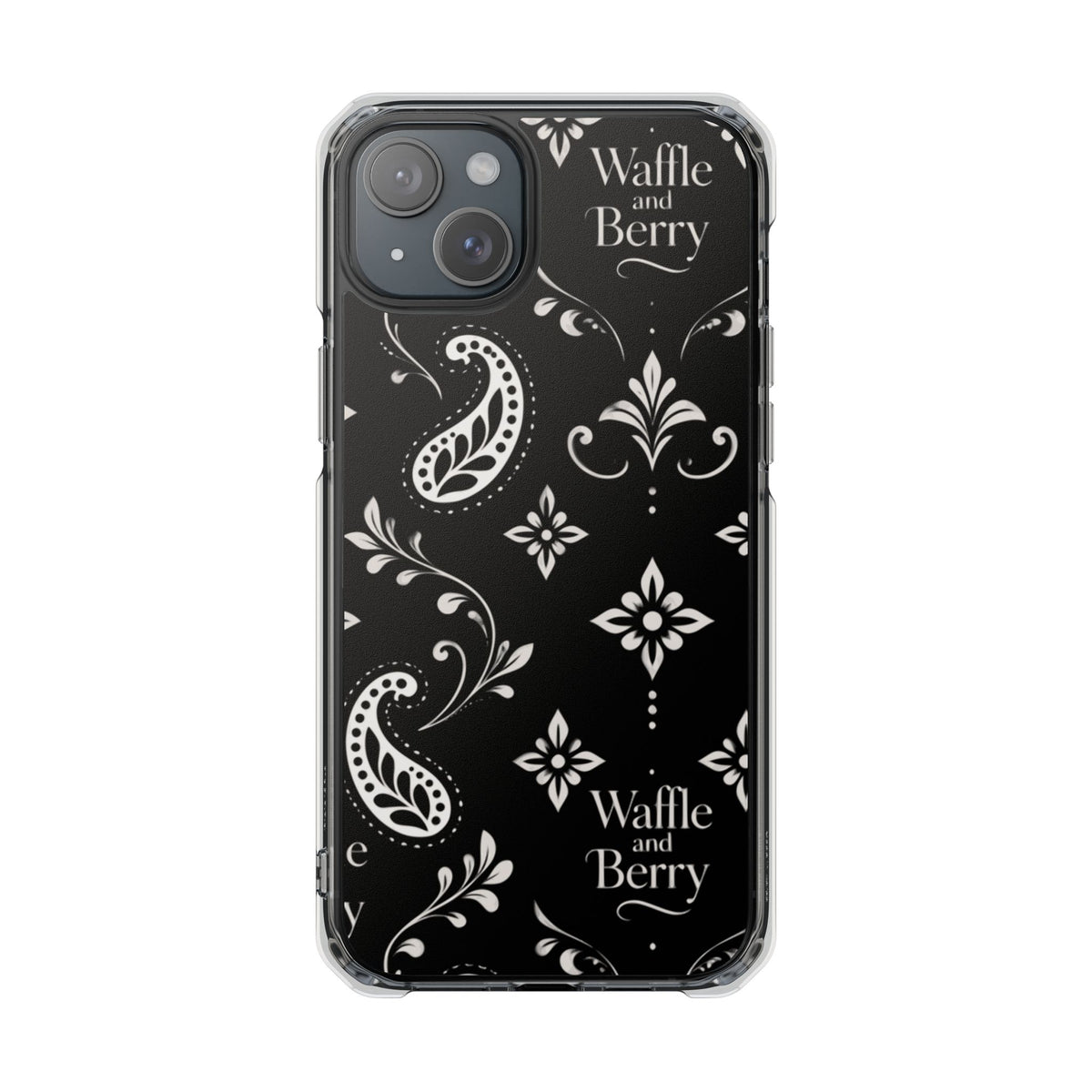 Paisley Clear Magnetic Phone Case — Bright Rainbow Swirl Design (Waffle and Berry text)