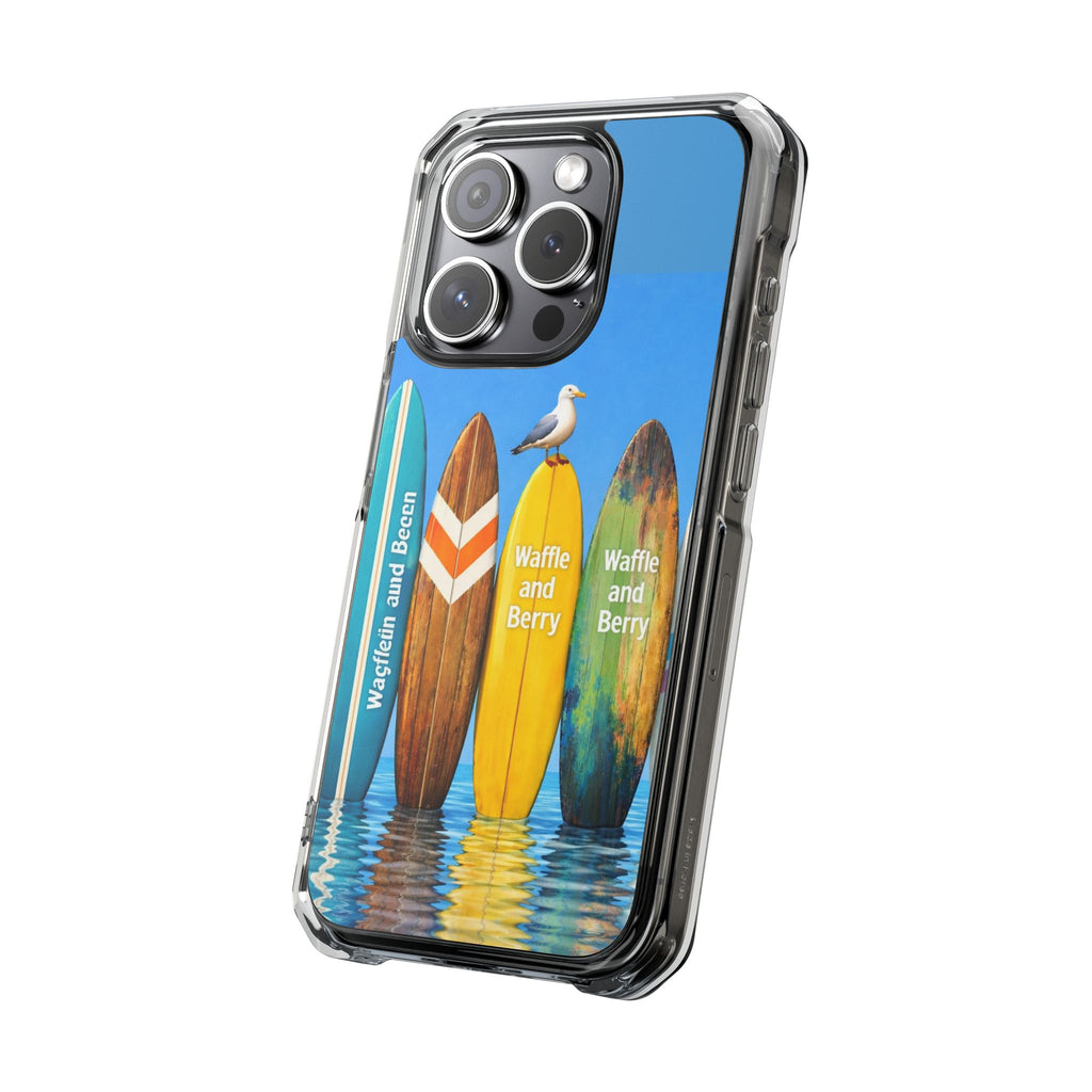 Surf Clear Magnetic Phone Case — Bright Rainbow Swirl Design (Waffle and Berry text)