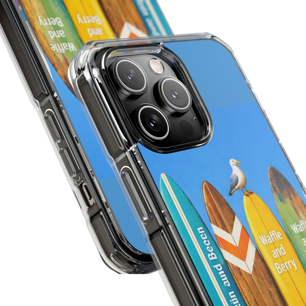 Surf Clear Magnetic Phone Case — Bright Rainbow Swirl Design (Waffle and Berry text)