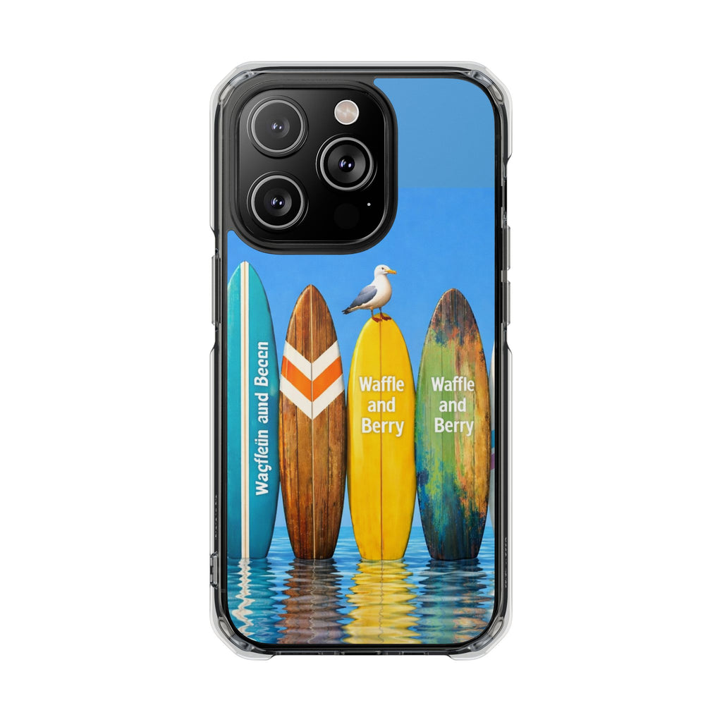 Surf Clear Magnetic Phone Case — Bright Rainbow Swirl Design (Waffle and Berry text)