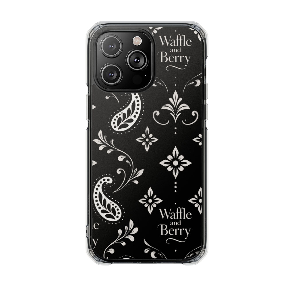 Paisley Clear Magnetic Phone Case — Bright Rainbow Swirl Design (Waffle and Berry text)
