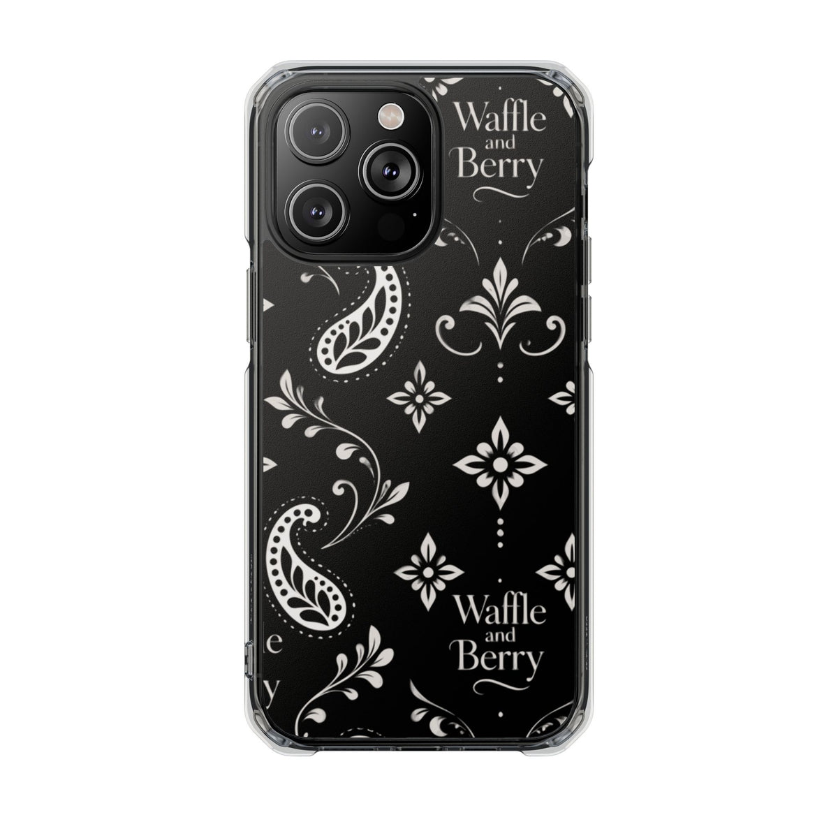 Paisley Clear Magnetic Phone Case — Bright Rainbow Swirl Design (Waffle and Berry text)