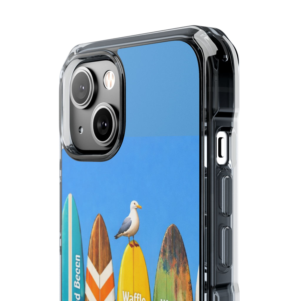 Surf Clear Magnetic Phone Case — Bright Rainbow Swirl Design (Waffle and Berry text)