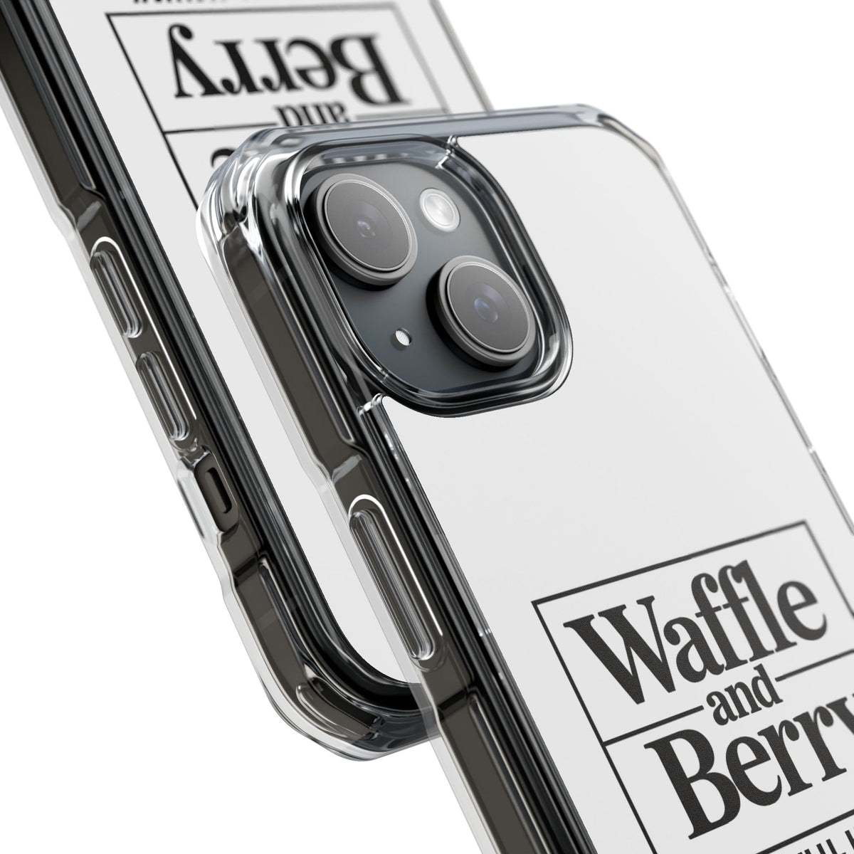 Original Waffle and Berry Clear Magnetic Phone Case — Bright Rainbow Swirl Design (Waffle and Berry text)