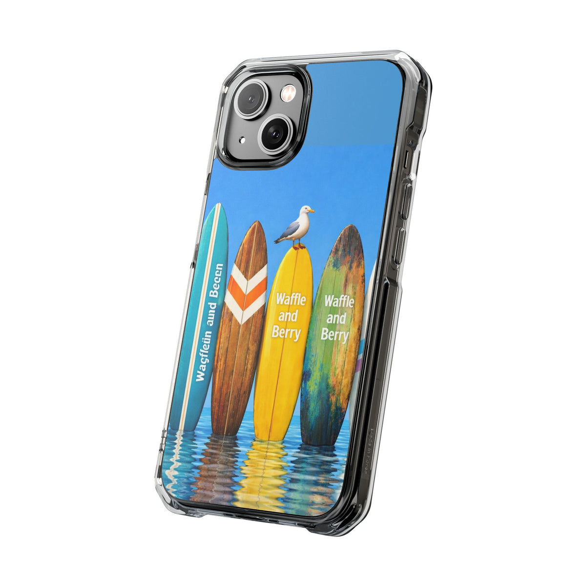 Surf Clear Magnetic Phone Case — Bright Rainbow Swirl Design (Waffle and Berry text)