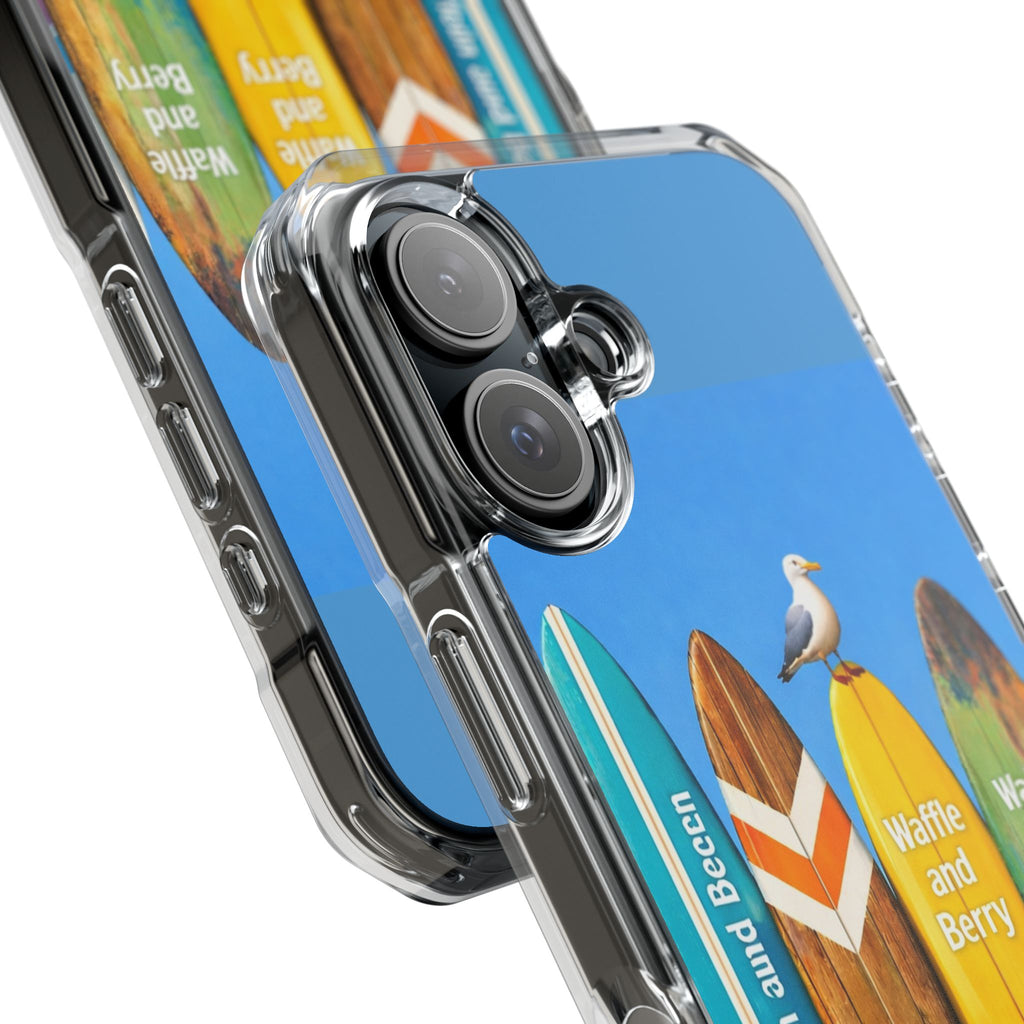 Surf Clear Magnetic Phone Case — Bright Rainbow Swirl Design (Waffle and Berry text)