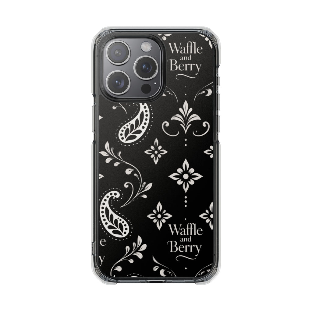 Paisley Clear Magnetic Phone Case — Bright Rainbow Swirl Design (Waffle and Berry text)