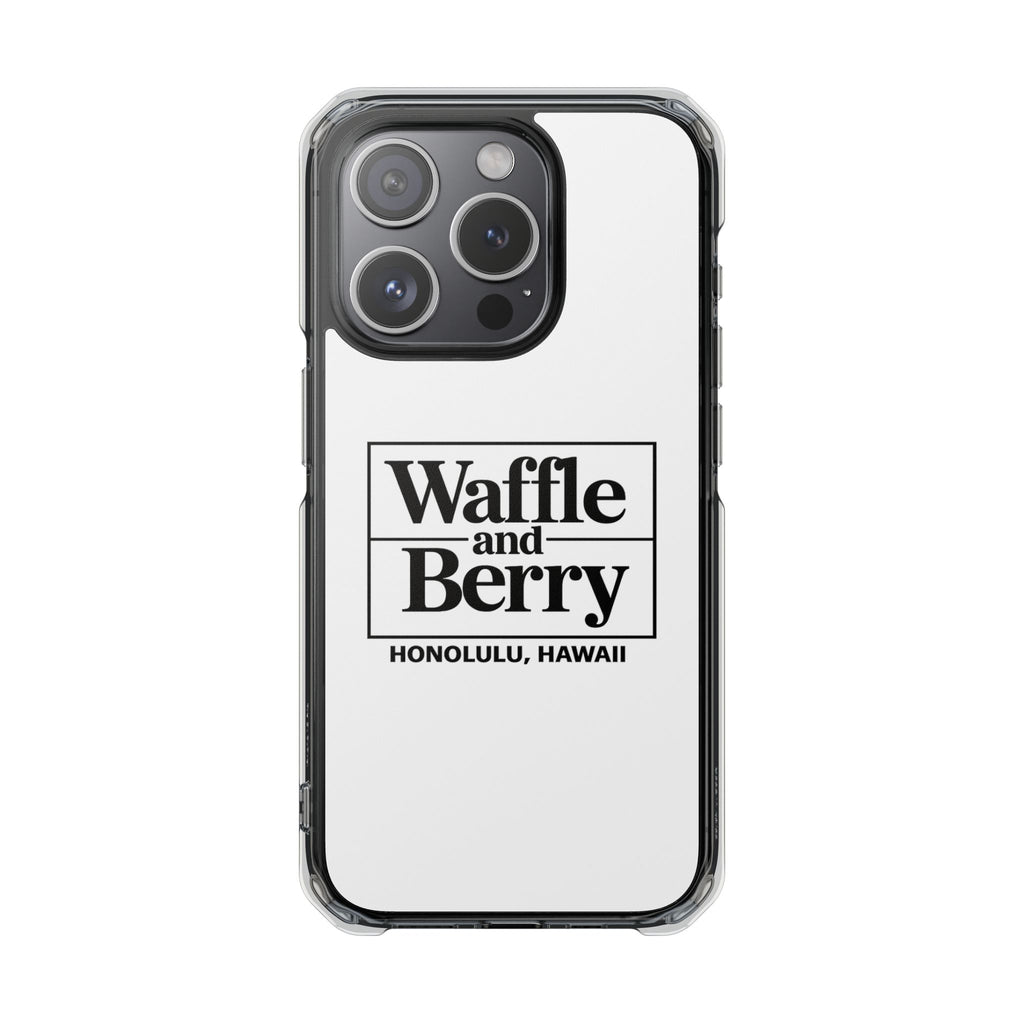 Original Waffle and Berry Clear Magnetic Phone Case — Bright Rainbow Swirl Design (Waffle and Berry text)