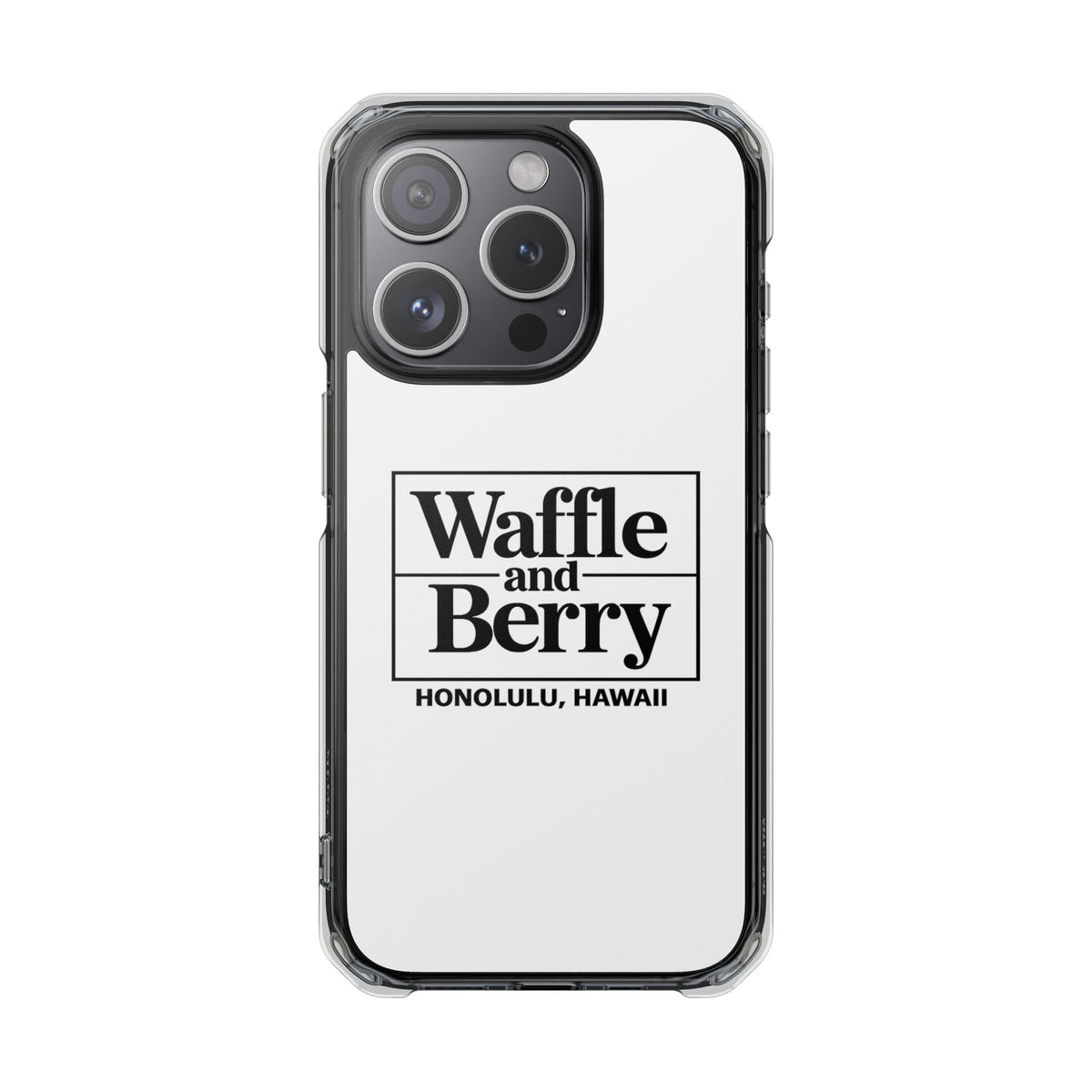 Original Waffle and Berry Clear Magnetic Phone Case — Bright Rainbow Swirl Design (Waffle and Berry text)