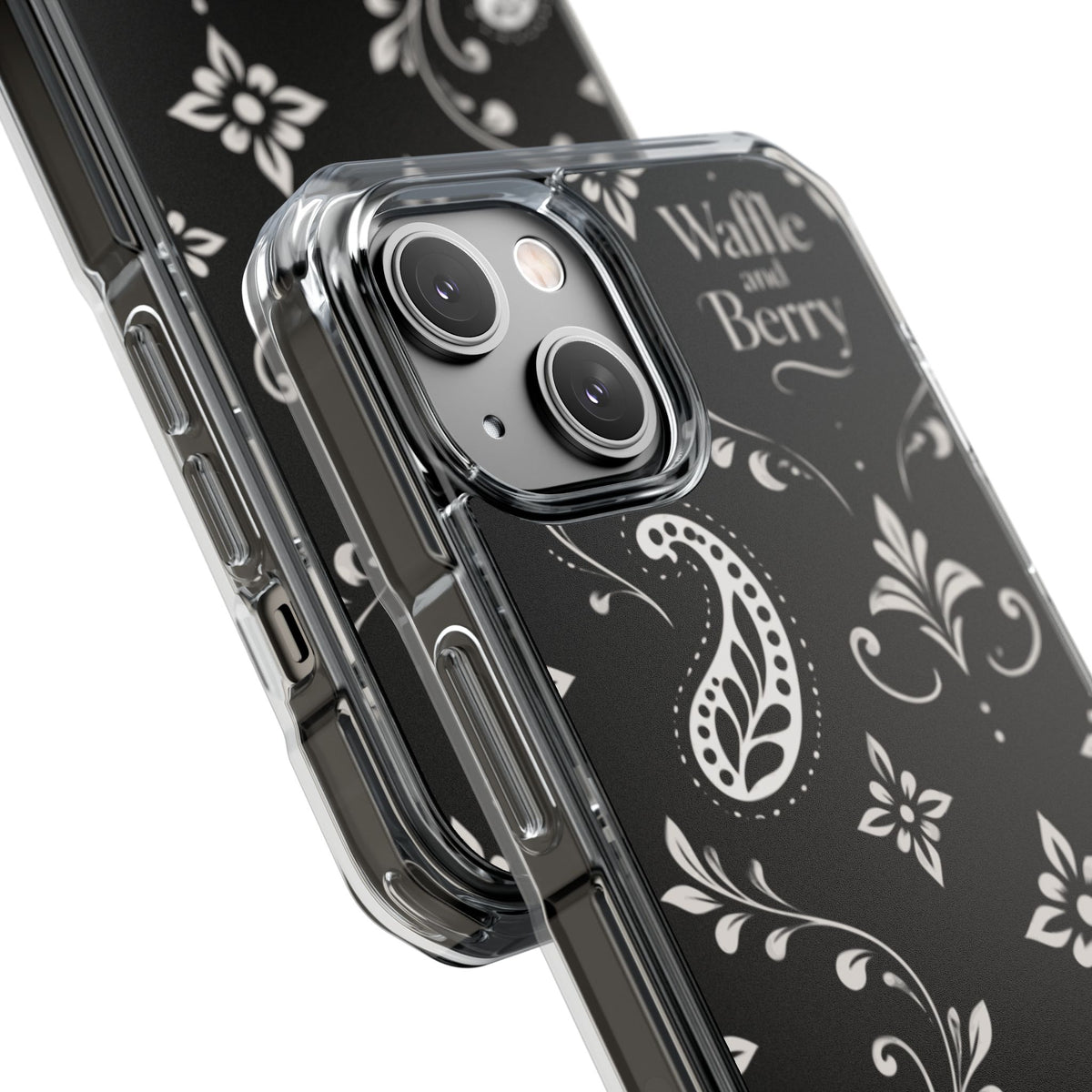 Paisley Clear Magnetic Phone Case — Bright Rainbow Swirl Design (Waffle and Berry text)